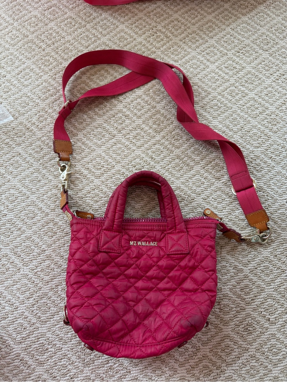 MZ Wallace Small Quilted Crossbody Tote in Magenta